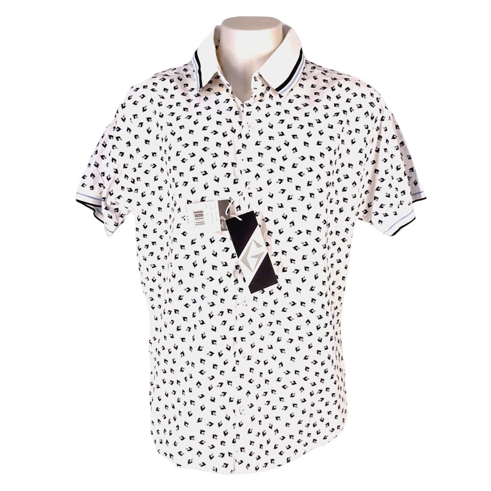 G-Net Shirt XL Men New Geometric Print White Slim Fit Retro Streetwear Short Slv